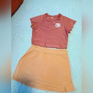 Art Class Burgundy Top and Tan Skirt Set